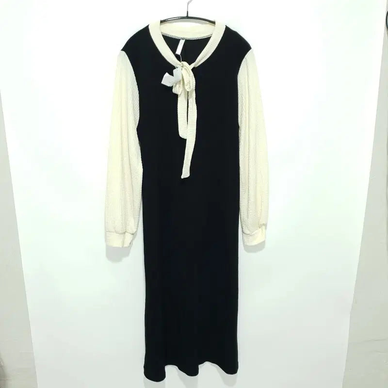 [BUNJANG] Colorblock Ribbon Tie Knit Dress / 배색 리본 타이 니트 원피스 1_M3373