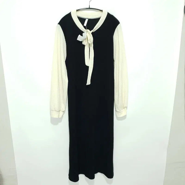 [BUNJANG] Colorblock Ribbon Tie Knit Dress / 배색 리본 타이 니트 원피스 1_M3373