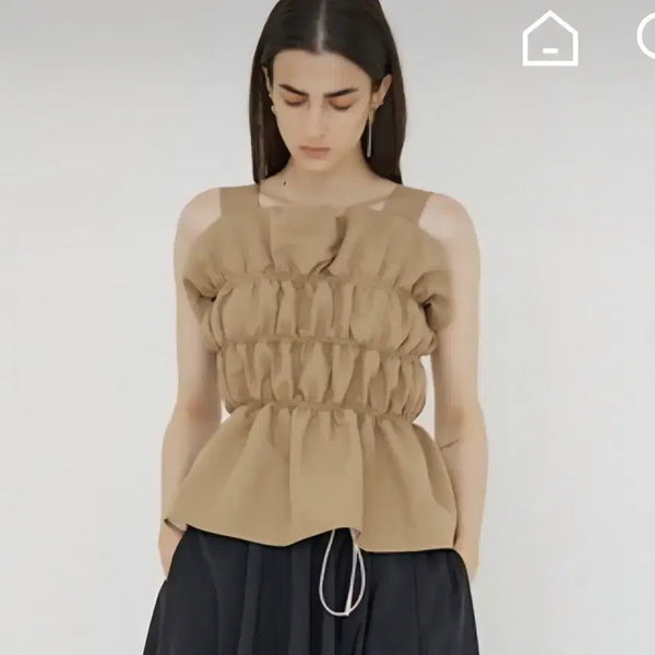 [BUNJANG] Aecon Shirring Sleeveless Top - Beige / 에콘 셔링 민소매 탑