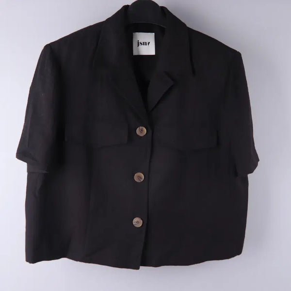 [BUNJANG] JSNY Linen Button Crop Jacket Black / (여성) 제이에스엔와이(JSNY) 린넨 버튼 크롭 자켓 블랙