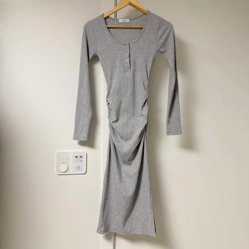 [BUNJANG] Ribbed Bodycon Maxi Dress Grey / 골지딱붙롱원피스 그레이