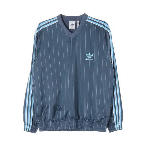 [BUNJANG] Adidas 24SS Pinstripe V-Neck Pullover Windbreaker Top Blue / 아디다스 24SS 핀스트라이프 브이넥 풀오버 윈드브레이커 바람막이 탑 블루
