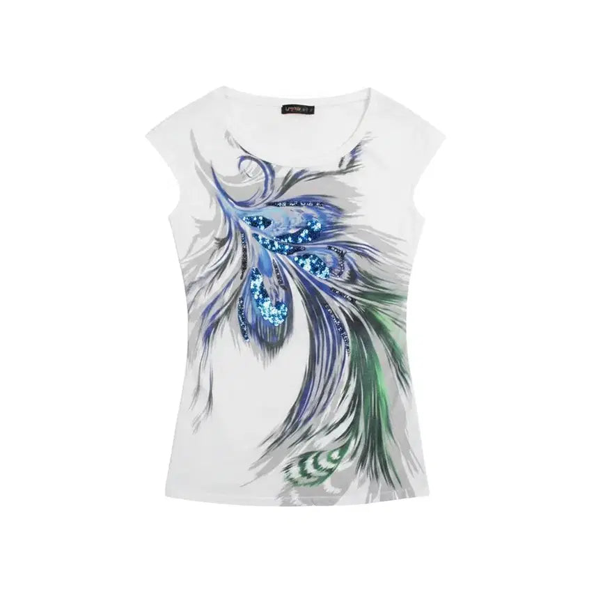 [BUNJANG] Objet Sequin Sleeveless T-Shirt White / 여성44/ 오브제 스팽글 민소매 티셔츠WH 20-18