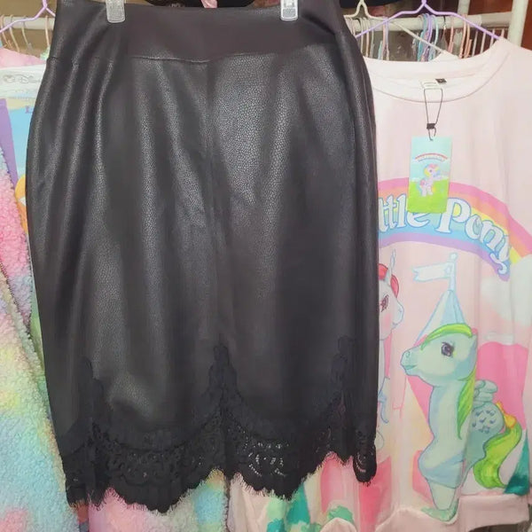 [BUNJANG] US Brand Black Leather Lace Skirt (M) / 블랙 레더 레이스 스커트 수입M 미국브랜드