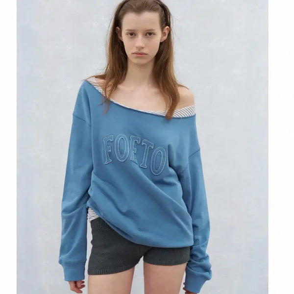 [BUNJANG] Poeto Vintage Cut-off Sweatshirt - Blue / 포에토 빈티지 컷오프 맨투맨 vintage cut off sweatshirt- blue