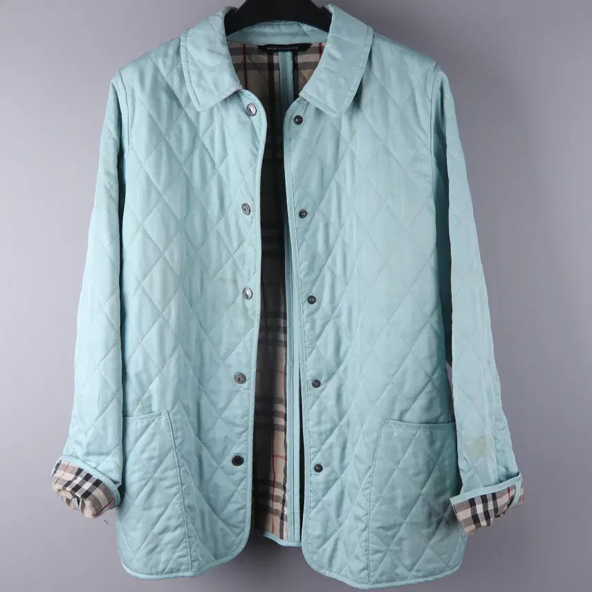 [BUNJANG] Burberry Sky Blue Quilted Jacket (Size M) / (여성) 버버리 스카이블루 카라넥 퀼팅 자켓 (M)