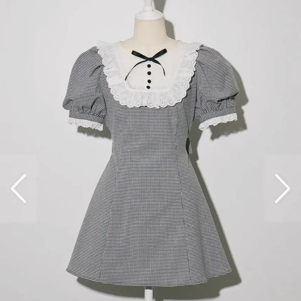 [BUNJANG] Pium Frilly Dolly Gingham Dress / 피움 프릴돌리 원피스 깅엄 치도리 / 걸리 허니뮤 지뢰계 양지뢰