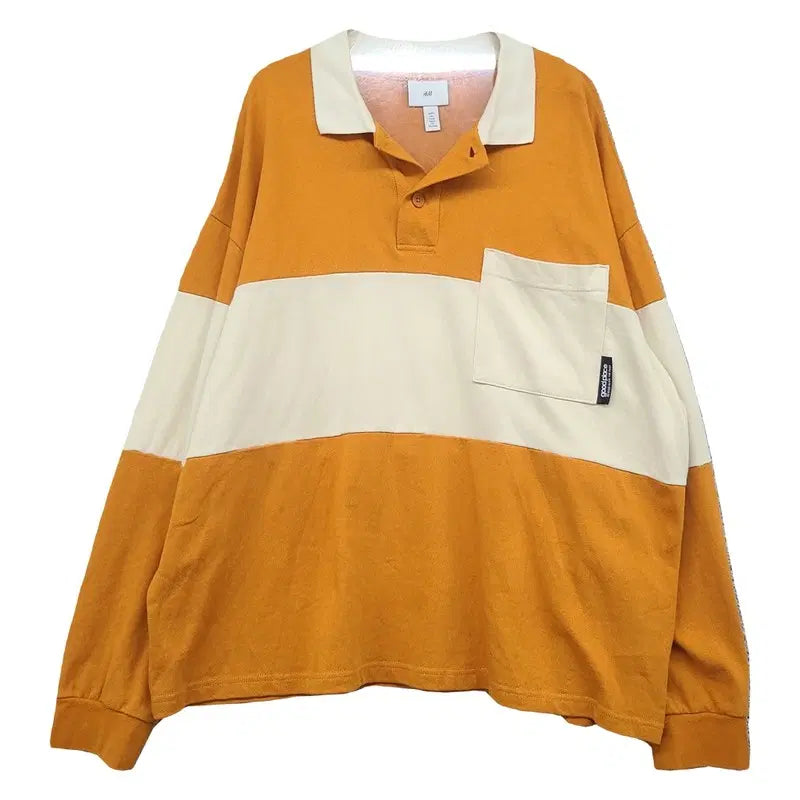 [BUNJANG] H&M Rugby Orange Collar T-Shirt L / 에이치엔앰 럭비 오렌지 카라티 L