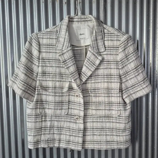 [BUNJANG] ROEM Women's Check Short Sleeve Jacket - Size M / M 로엠 여성 체크 반팔 자켓