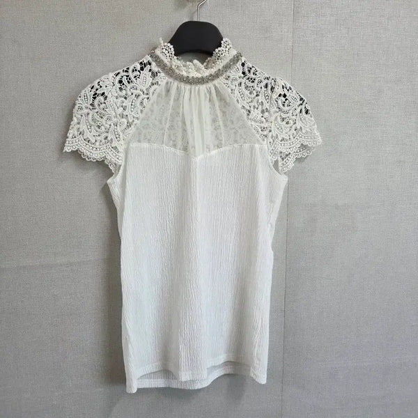 [BUNJANG] Women's Lace See-through Short-Sleeve Blouse (Size 66) / 여성 레이스 시스루 반팔 블라우스 66 JJ3575