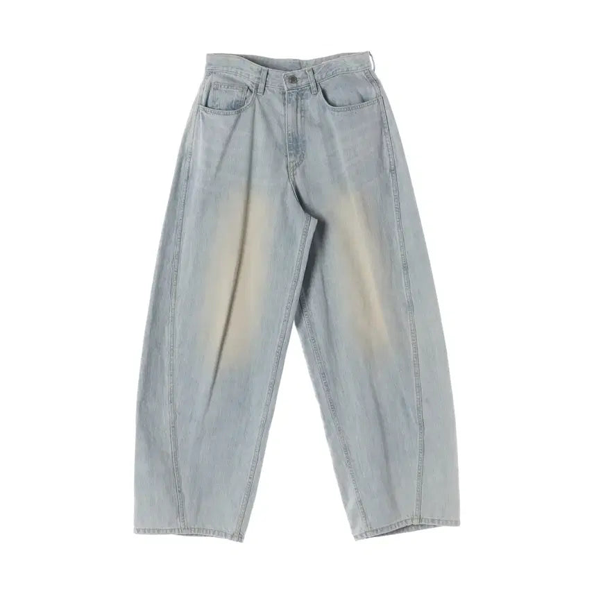 [BUNJANG] PASAD Pattern Washed Wide Fit Cotton Denim Pants - Light Indigo / 파사드 패턴 워싱 와이드핏 코튼 데님팬츠 라이트 인디고