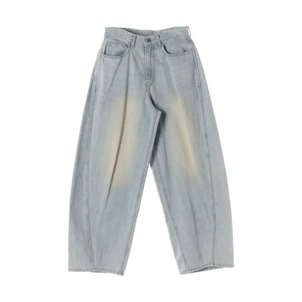 [BUNJANG] PASAD Pattern Washed Wide Fit Cotton Denim Pants - Light Indigo / 파사드 패턴 워싱 와이드핏 코튼 데님팬츠 라이트 인디고