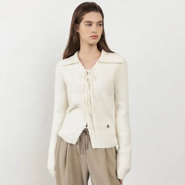 [BUNJANG] Citybreeze Lace-up Collar Knit / 시티브리즈 레이스업 카라 니트