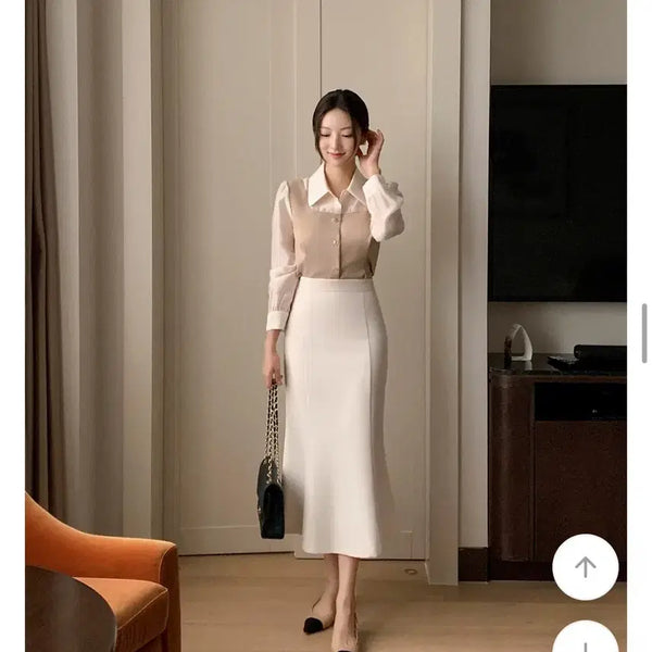 [BUNJANG] ATTRANGE Benna Mermaid Long Skirt Cream M / 아뜨랑스) 베나 머메이드 롱스커트 하객룩 치마 크림 M