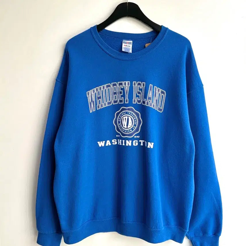 [BUNJANG] JERZEES WHIDEY ISLAND Lettering Sweatshirt Blue XL / 져지스 WHIDEY ISLAND 레터링 맨투맨 블루 XL