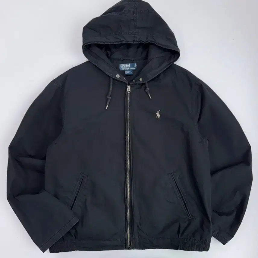 [BUNJANG] Polo Ralph Lauren Embroidered Black Softshell Hooded Jacket / Polo  폴로 랄프로렌 자수 블랙 소프트쉘 후드 자켓