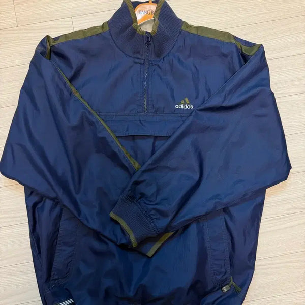 [BUNJANG] Adidas Vintage Half-Zip Anorak Navy/Khaki / 90s 아디다스 올드스쿨 빈티지 하프집업 아노락 네이비/카키 M 100