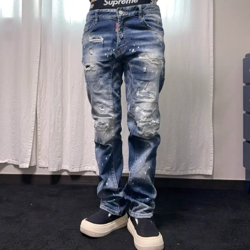 [BUNJANG] DSQUARED2 Skater Jean Paint Wash Distressed 46 / 정품_ 디스퀘어드2 DSQUARED2 스케이터진 페인트 워싱 데미지 46 사이즈