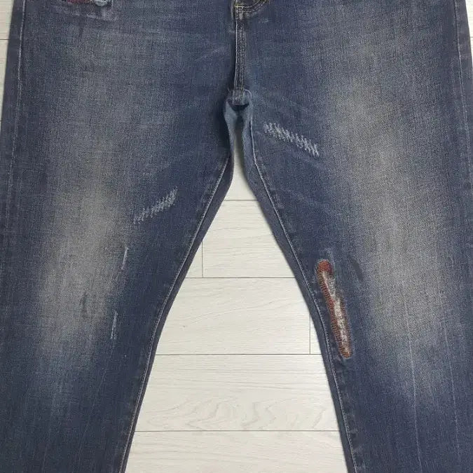 [BUNJANG] DSQUARED2 Leather Patch Stretch Denim Jeans - Size 38 / 디스퀘어드2(사방스판) 가죽패치 수입대님 38인치(No.517)드라이완료!
