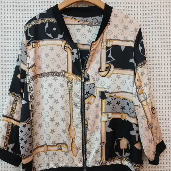 [BUNJANG] Pattern Bomber Jacket Free Size / 패턴 봄버 자켓 free