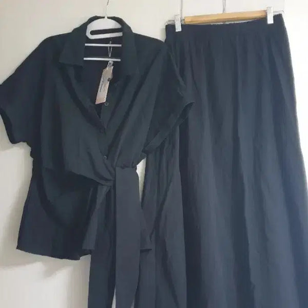 [BUNJANG] Plus Size Wrap Shirt and Long Skirt Set / 새상품) 빅사이즈 랩셔츠,롱치마 세트
