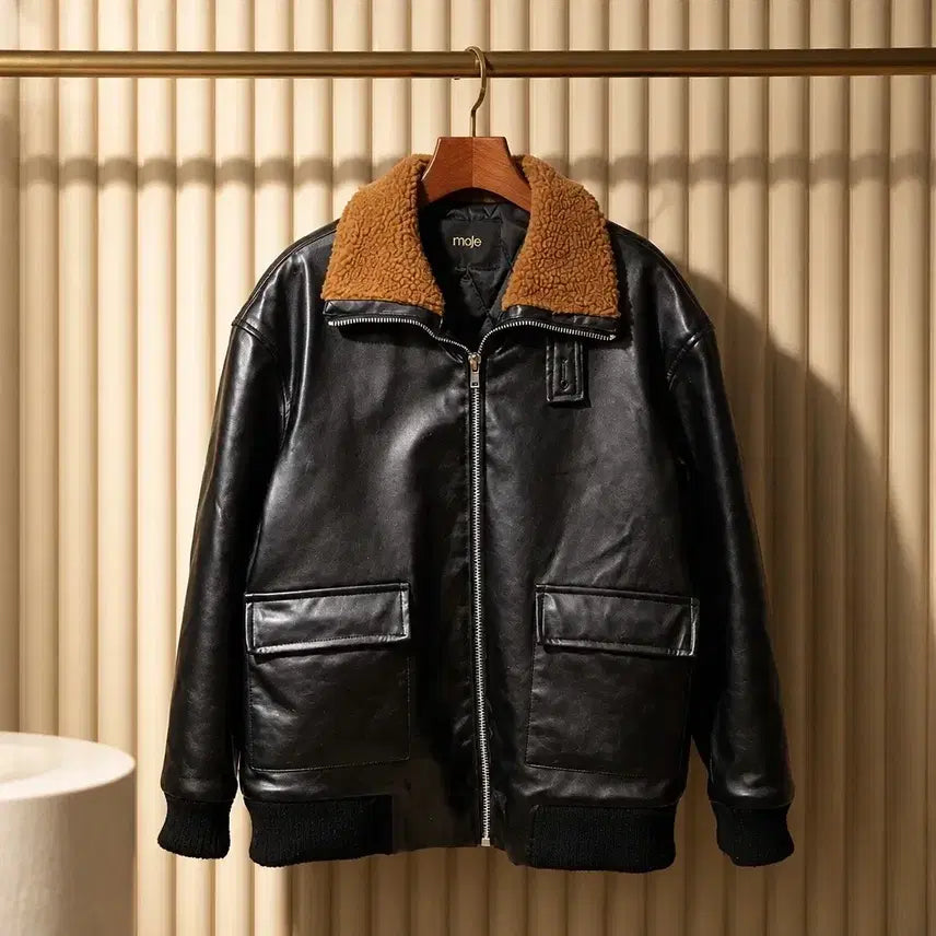[BUNJANG] MAJE Quilted Leather Jacket with Boa Fur Collar / 마쥬(MAJE) 레더 무스탕 카라 퀼팅 자켓 2사이즈