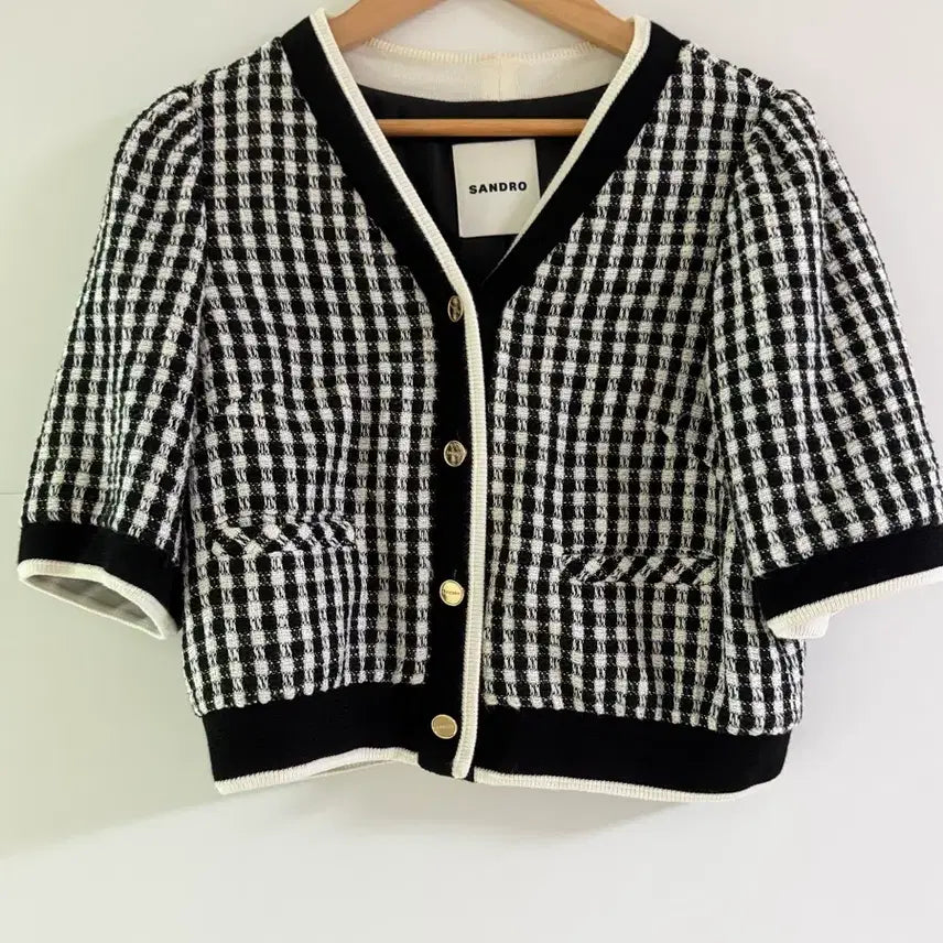 [BUNJANG] Sandro Gingham Check Cropped Tweed Jacket / 산드로 트위드 자켓