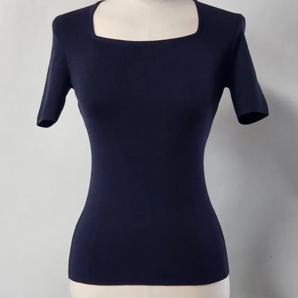 [BUNJANG] The AtG Square Neck Short Sleeve Knit Navy 55 / 더엣지 네크라인 스퀘어 반팔 니트 네이비 55
