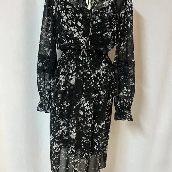[BUNJANG] DKNY Black Pattern Chiffon Long Dress / size S (55-66) DKNY 블랙 패턴 쉬폰 롱 원피스