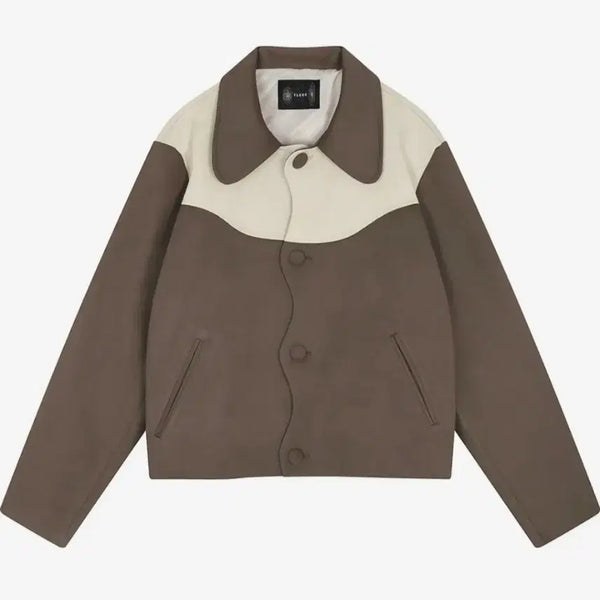 [BUNJANG] FLEUREUP Color-Block Suede Jacket Brown / 플래브 배색 숏 자켓 브라운