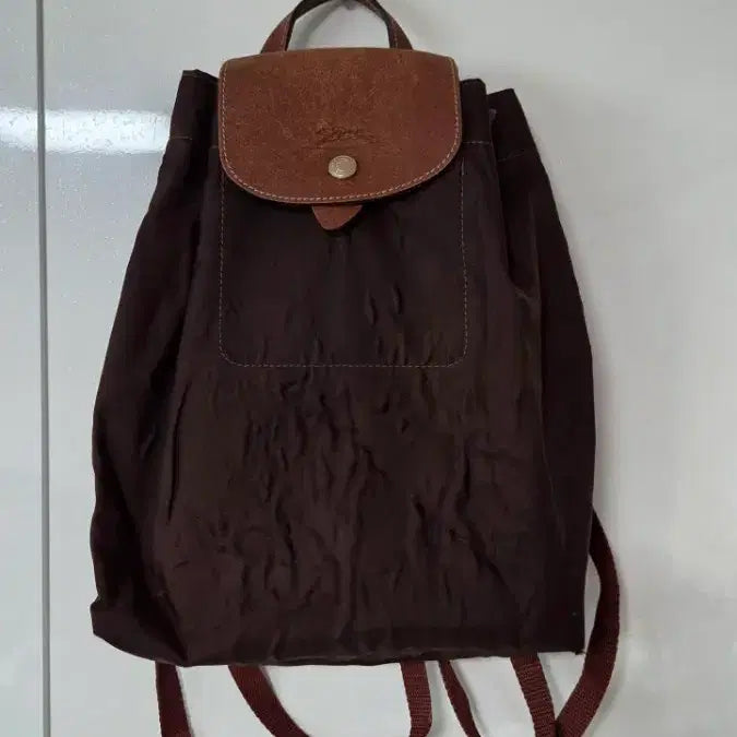 [BUNJANG] Longchamp Le Pliage Backpack Brown Canvas Leather / 롱샴 플립백팩 브라운