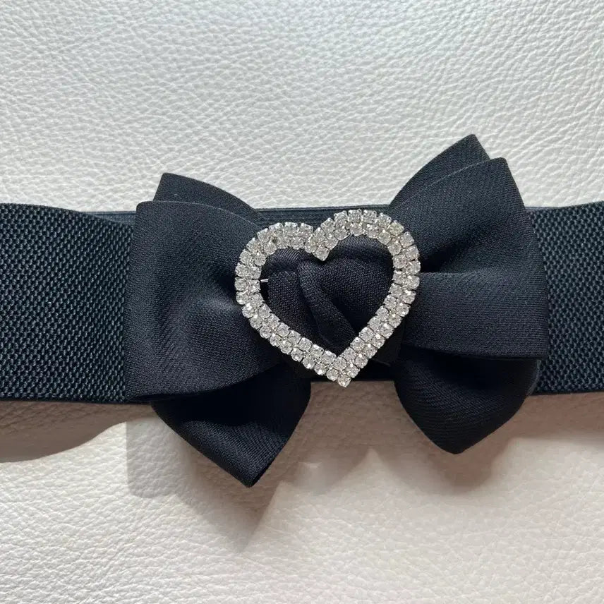 [BUNJANG] Black Ribbon Heart Cubic Belt / 새제품 블랙 리본 하트 큐빅 포인트 벨트 라인댄스