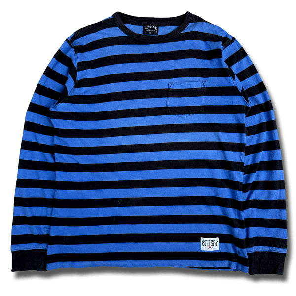 [BUNJANG] Stussy Stripe Pattern Pocket Long Sleeve T-Shirt / 스투시 스트라이프 패턴 포켓 롱슬리브