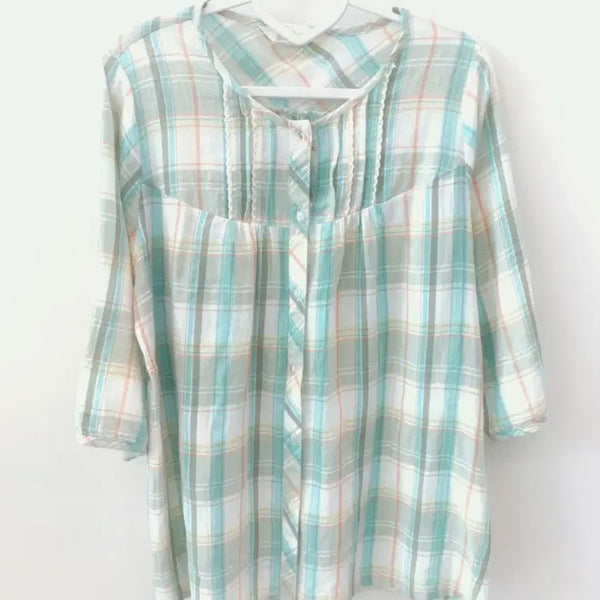 [BUNJANG] Mint & Sky Blue Pintuck Blouse / 여름향기 민트&스카이블루 핀턱 블라우스 일브