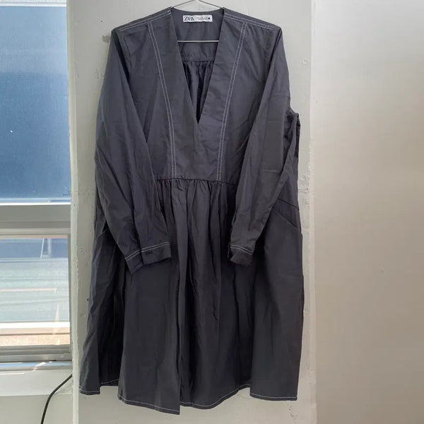 [BUNJANG] ZARA Grey V-Neck Dress / (S) 자라 ZARA 그레이 브이넥 원피스