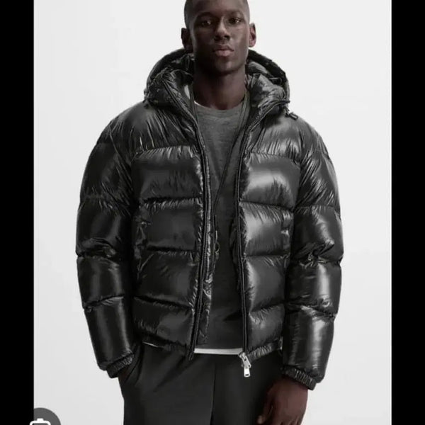 [BUNJANG] Zara Black Glossy Padded Short Jacket (Hoodless Version) / 자라 블랙 유광 패딩