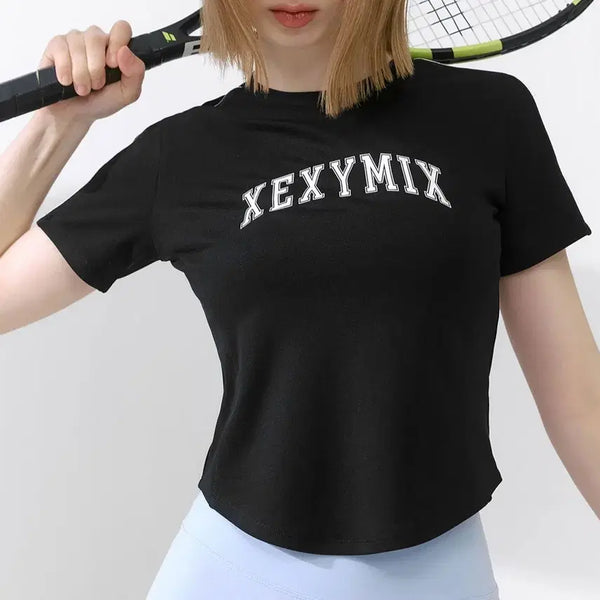 [BUNJANG] Xexymix Short Sleeve Crop T-shirt Black M / 젝시믹스 반팔 크롭 티셔츠 블랙 M