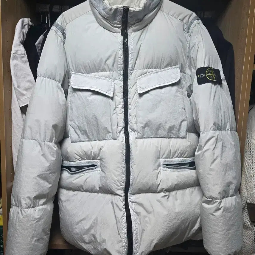 [BUNJANG] Stone Island Crinkle Reps Puffer Jacket Light Grey L / [정품] 스톤아일랜드 크링클랩스  라이트 그레이 패딩 L