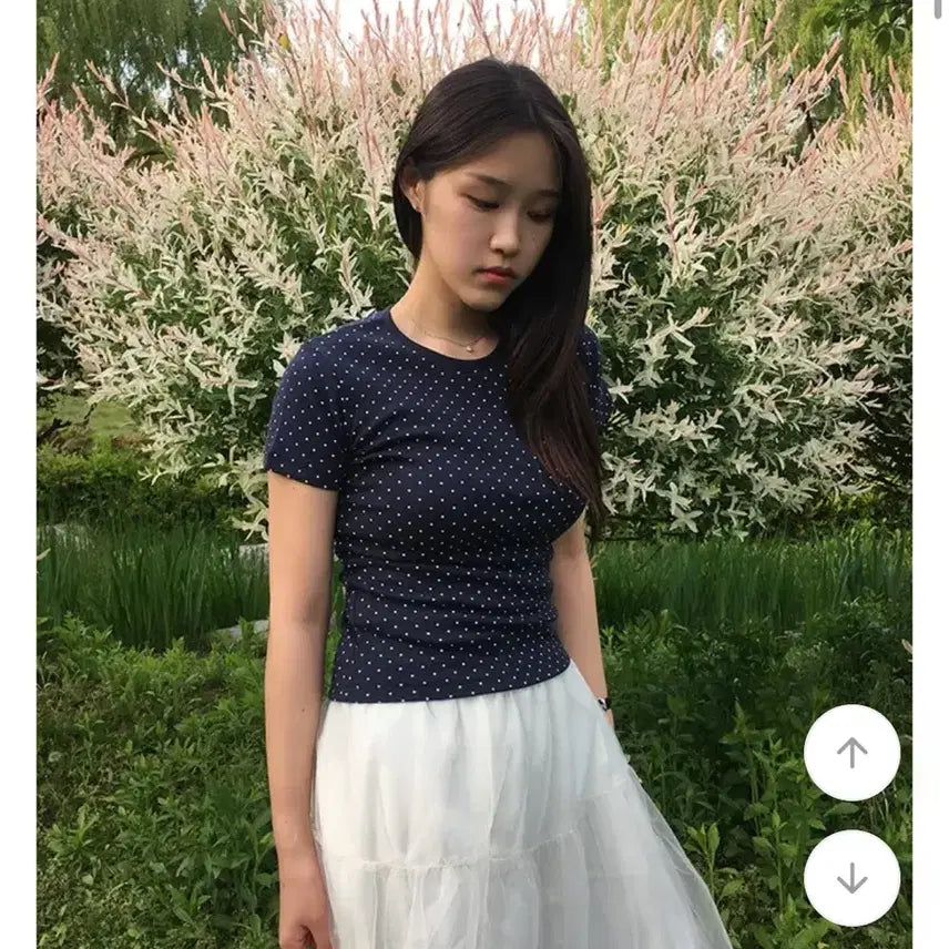 [BUNJANG] Navy Dot Short Sleeve T-Shirt / 네이비 도트 반팔