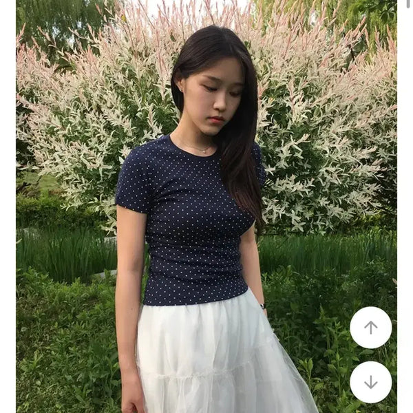 [BUNJANG] Navy Dot Short Sleeve T-Shirt / 네이비 도트 반팔