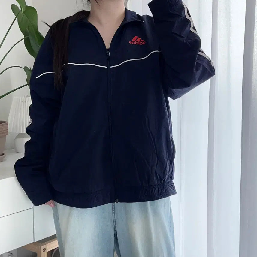 [BUNJANG] Adidas Deep Navy Orange Logo Windbreaker Jacket / 아디다스 딥네이비 오렌지로고 바막 [ M ]