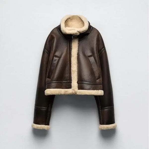 [BUNJANG] Zara Double-Faced Cropped B3211-082-712-S (Brown) / 자라 더블페이스트 크롭 무스탕 브라운 S 사이즈