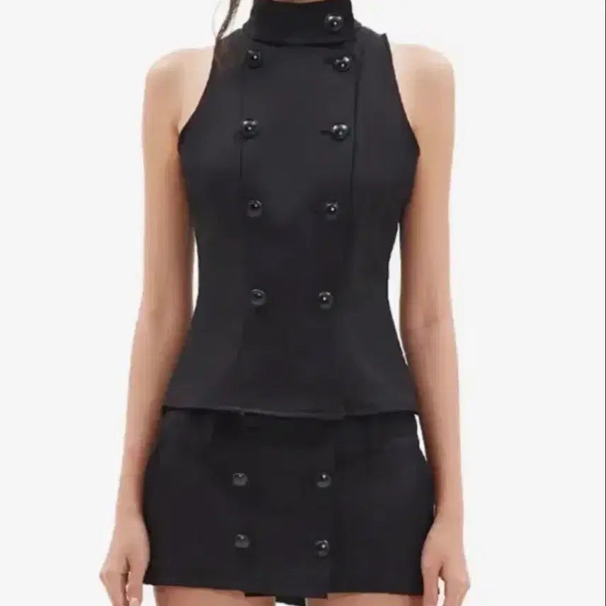 [BUNJANG] Hilda Tailored Half-Neck Button Vest (Black) / 힐다 테일러드 하프넥 버튼 베스트(블랙)