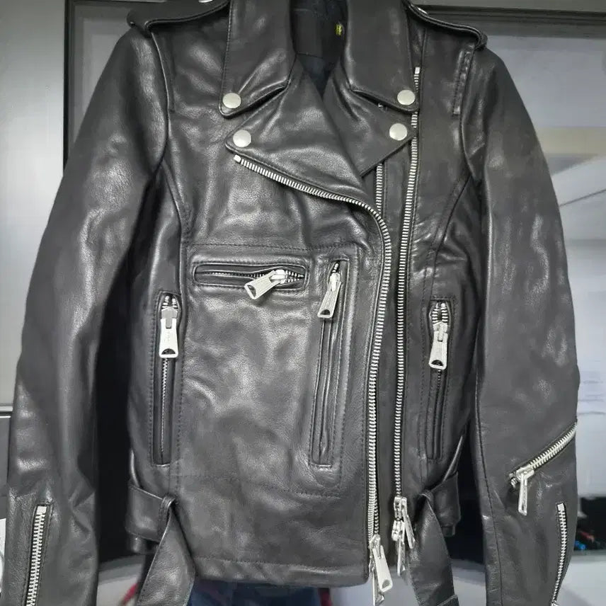 [BUNJANG] Black Leather Rider Jacket / 블랙 가죽 라이더 자켓
