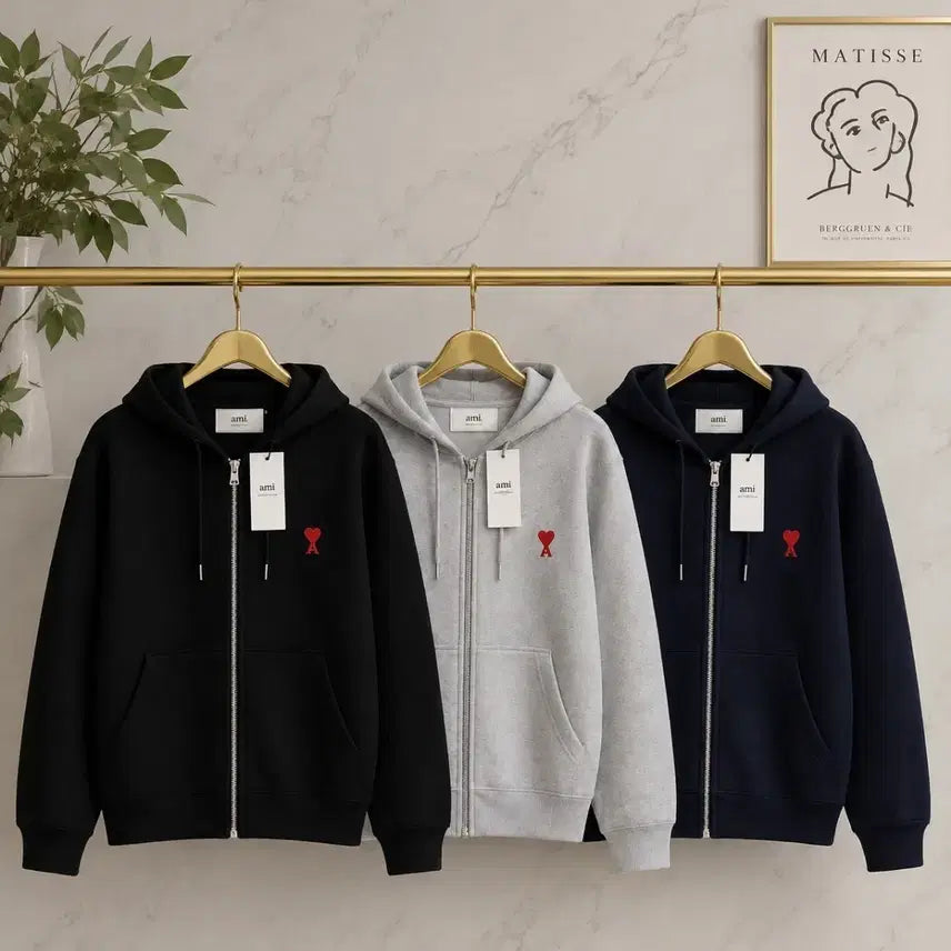 [BUNJANG] AMI Heart Logo Hooded Zip-up Jacket / 아미 하트 로고 후드집업 블랙/그레이/네이비