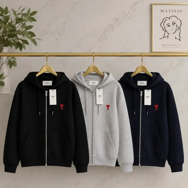 [BUNJANG] AMI Heart Logo Hooded Zip-up Jacket / 아미 하트 로고 후드집업 블랙/그레이/네이비