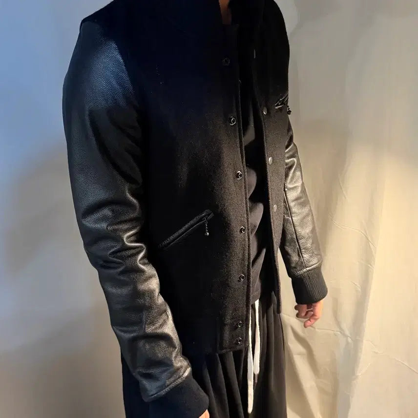 [BUNJANG] American Rag Colorblock Leather Varsity Jacket / AmericanRag 소가죽 배색 바시티 자켓