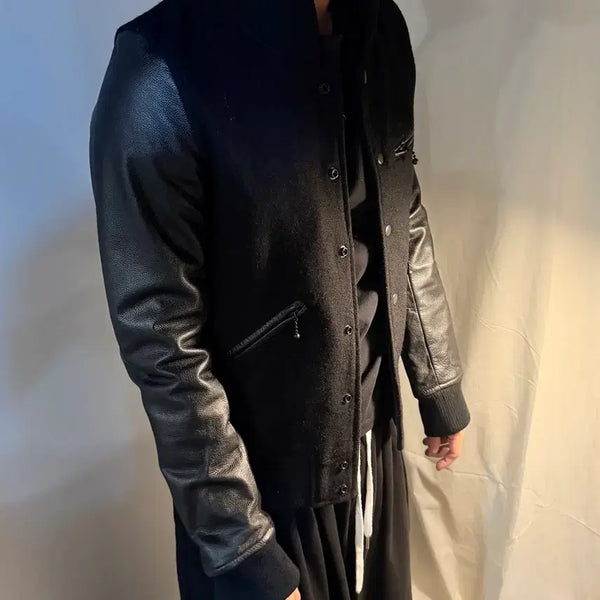 [BUNJANG] American Rag Colorblock Leather Varsity Jacket / AmericanRag 소가죽 배색 바시티 자켓