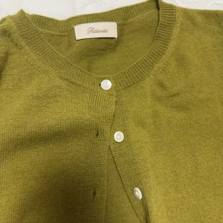 [BUNJANG] Ribbon Light Olive Cardigan / 리본빛 올리브 가디건