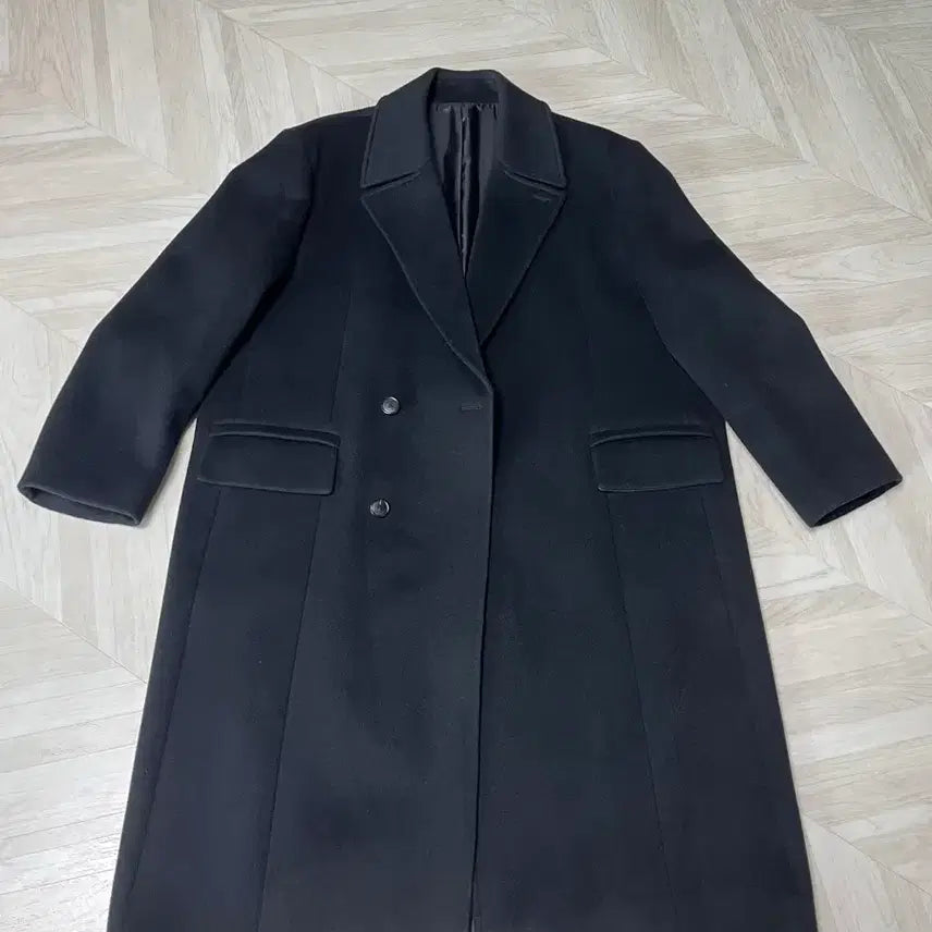 [BUNJANG] Ilcorsso 100% Wool Daddy Fit Double-Breasted Maxi Coat Black / 일꼬르소 울100 대디핏 반더블 맥시코트 (110, 블랙)
